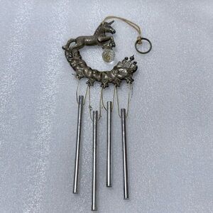 Vintage Metal Unicorn with Crystal Chime Clouds Moon Stars Castle Wind Chime